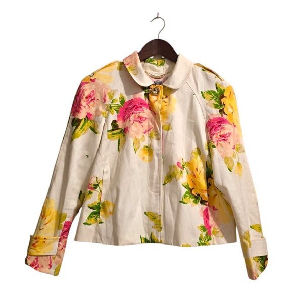 Juicy Couture White Bloomed Print Floral Jacket Sz M - Picture 2 of 15